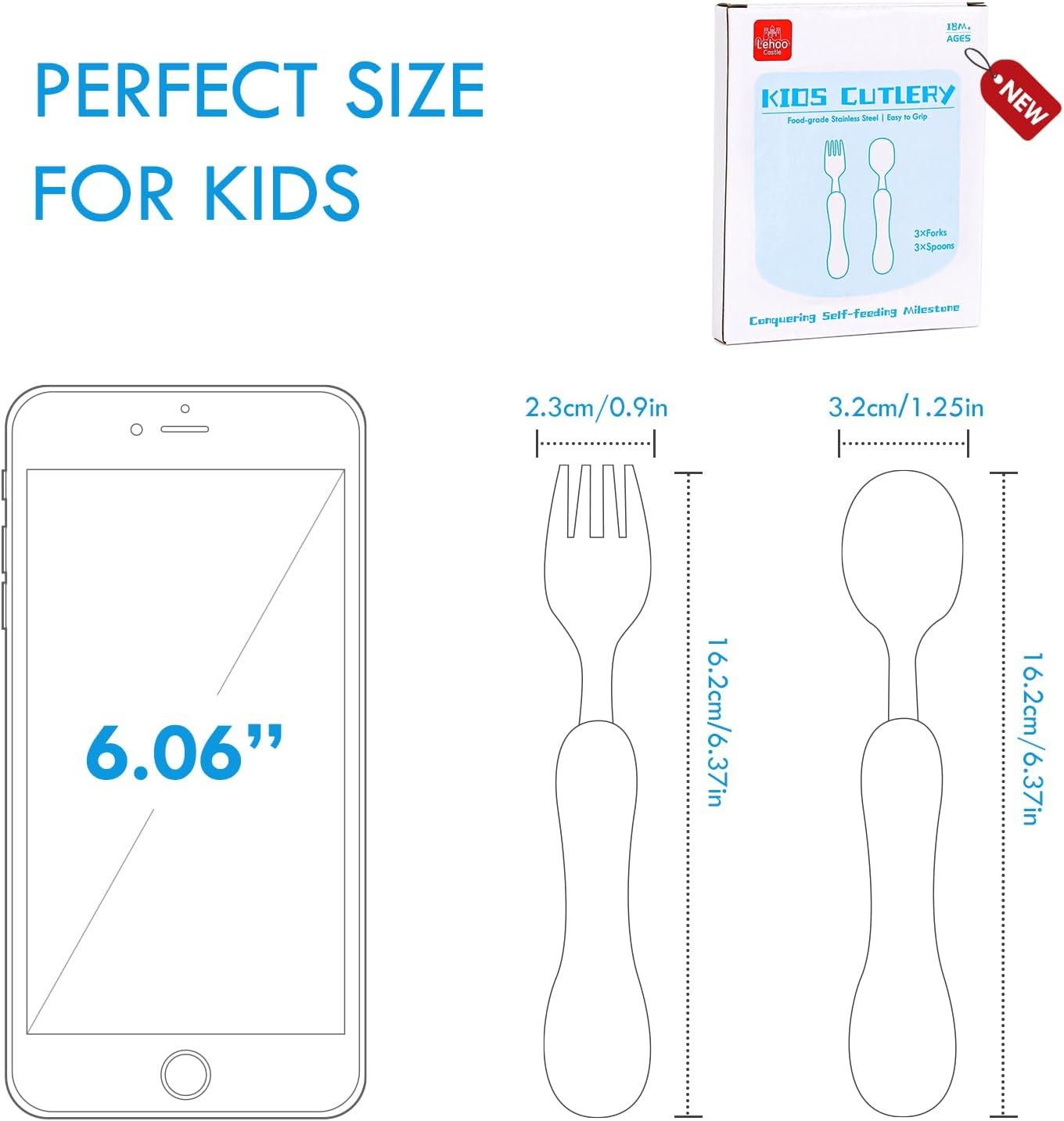 Lehoo Castle Toddler Cutlery Spoon and Forks, 6pcs Stainless Steel Dinosaurs Toddler Utensils Set, Toddler Spoons Forks Self Feeding Incudes 3 x Spoons, 3 x Forks