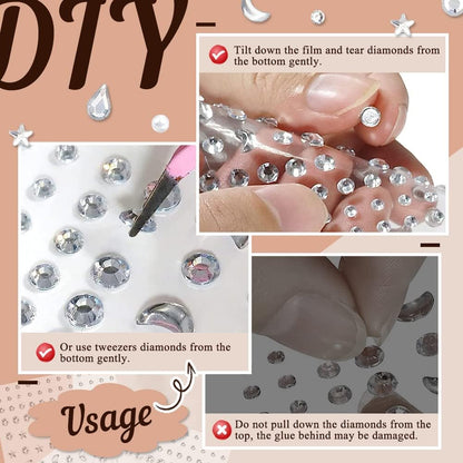 850 Pieces Self Adhesive Rhinestone Gems, Temporary Tattoos Gems Crystals Stickers Make Up for Face Body Eyes, Rhinestone Sticker Festival Accessories Nail Art Decorations (Silver)