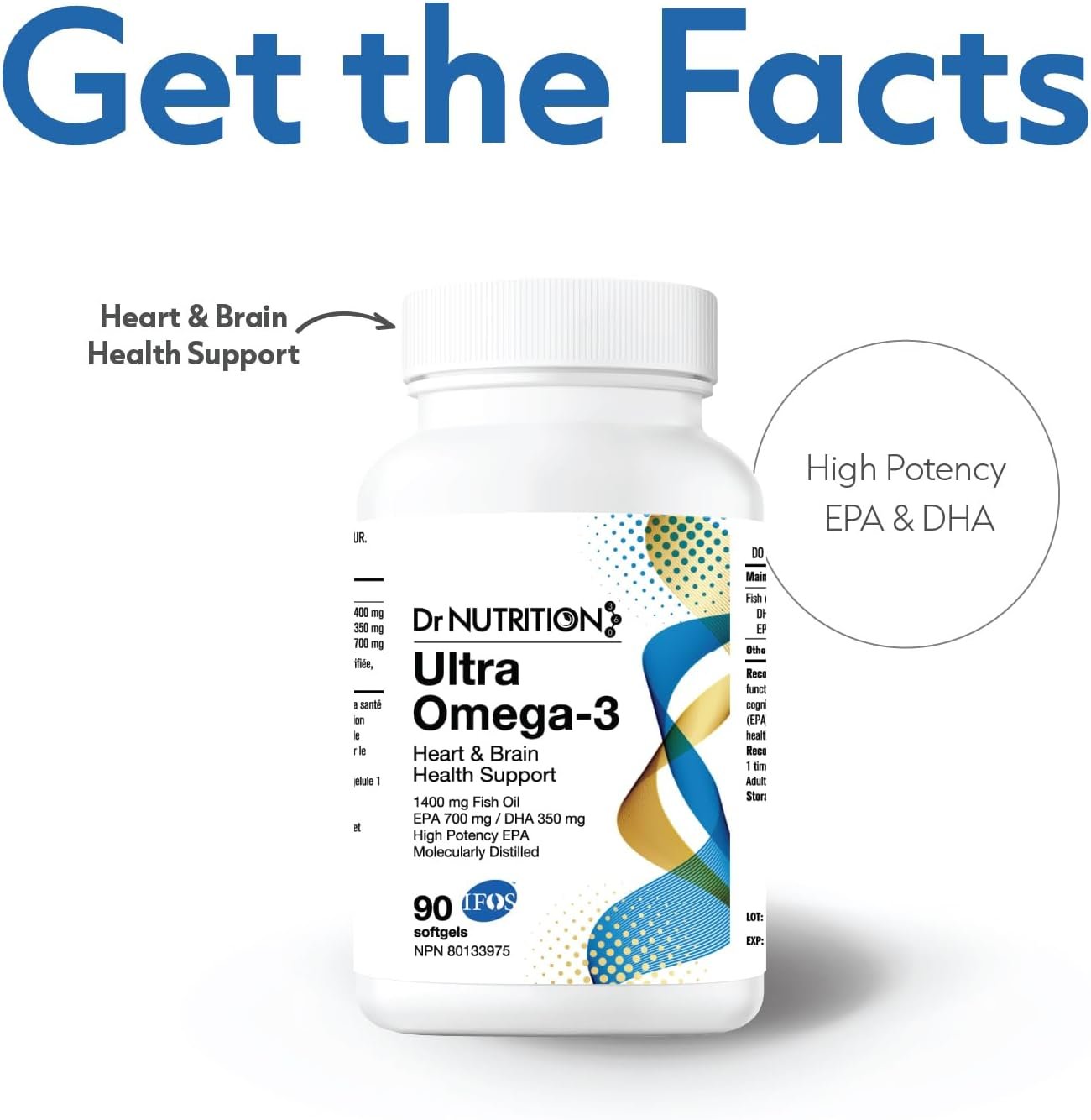 Dr. Nutrition 360 Ultra Omega-3 Fish Oil 1400mg, Triple Strength EPA (700mg) and DHA (350mg) for Heart, Brain, and Immune Support – Burpless, No Fishy Aftertaste, Made in Canada – 90 Softgels