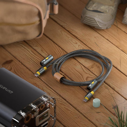 4smarts 3-in-1 Outdoor Explorer USB-C Cable with Emergency Light & Fire Starter | 240W Adventure Charging Cable with Survival Tools | 5ft/1.5m Rugged Design for Camping, Hiking & Travel | Black