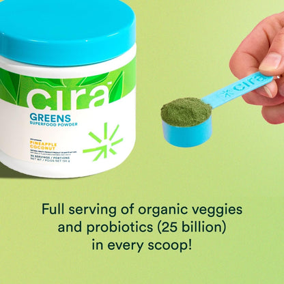 Cira Daily Greens - Naturally Sweetened, Organic Spirulina Superfood Powder with Premium, Antioxidant-Rich Ingredients for Debloating, Digestion, & Energy - Mango, 30 Servings
