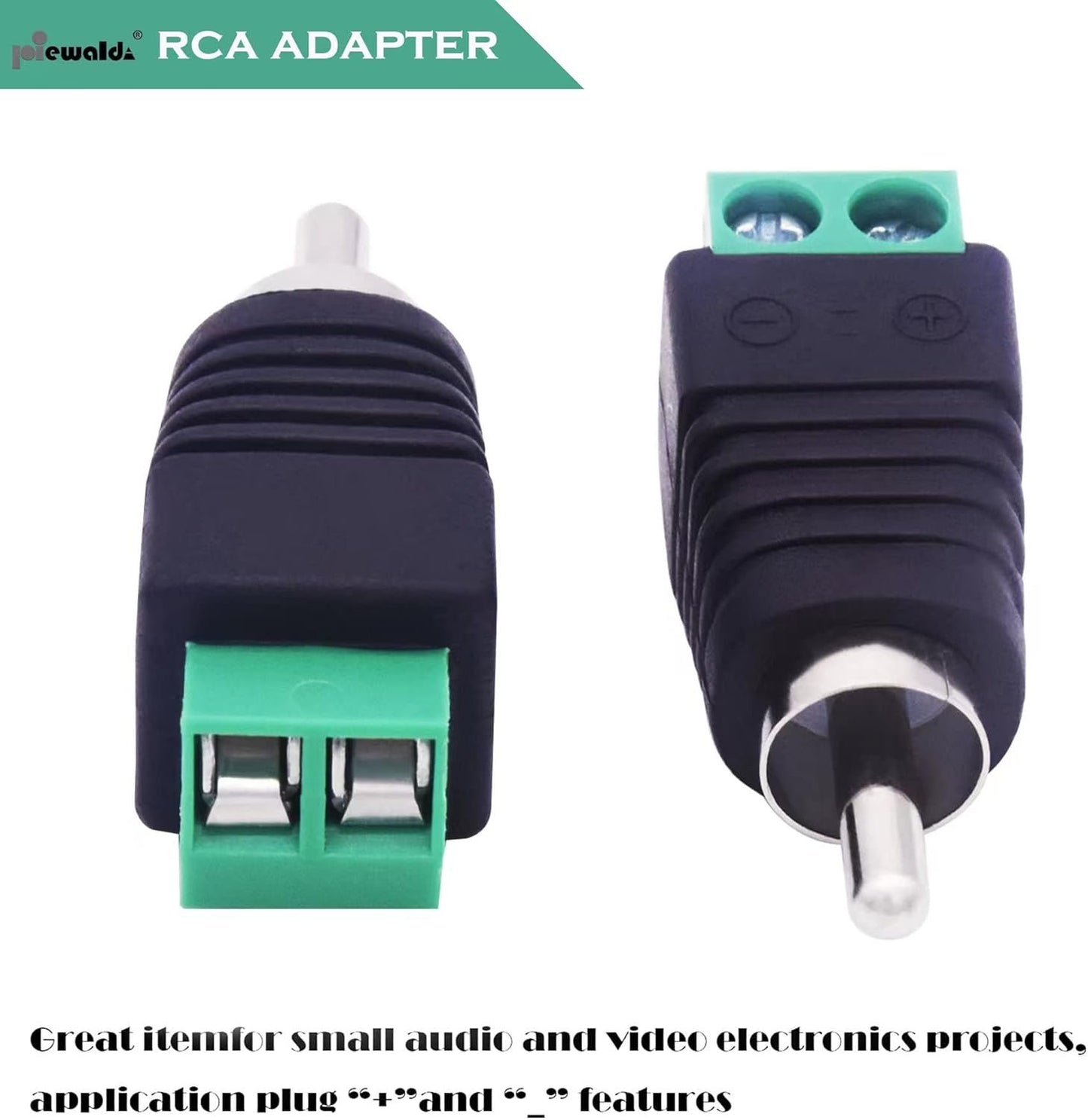 Niewalda RCA to AV Screw Terminal Adapter - 6pcs Male Plugs, Connector, Video Speaker Converter, Solderless Cable