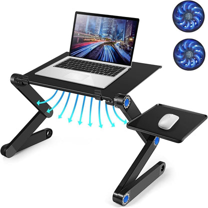 XICEN Height Adjustable Laptop Table, Portable Computer Laptop Desk Foldable Table Workstation Notebook Riser with 2 CPU Cooling USB Fans and Mouse Pad, Laptop Stand Holder for Bed Sofa Office