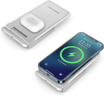 VNBBT 2 in 1 Wireless Charger, 20W Fast Wireless Charging Stand Dock for iPhone 16 Pro Max/16/15/15 plus/14/13/12/11/XS/XR,AirPods 3/Pro 2,Samsung Galaxy S24/S23/S22/S21/Note,Galaxy Buds, White
