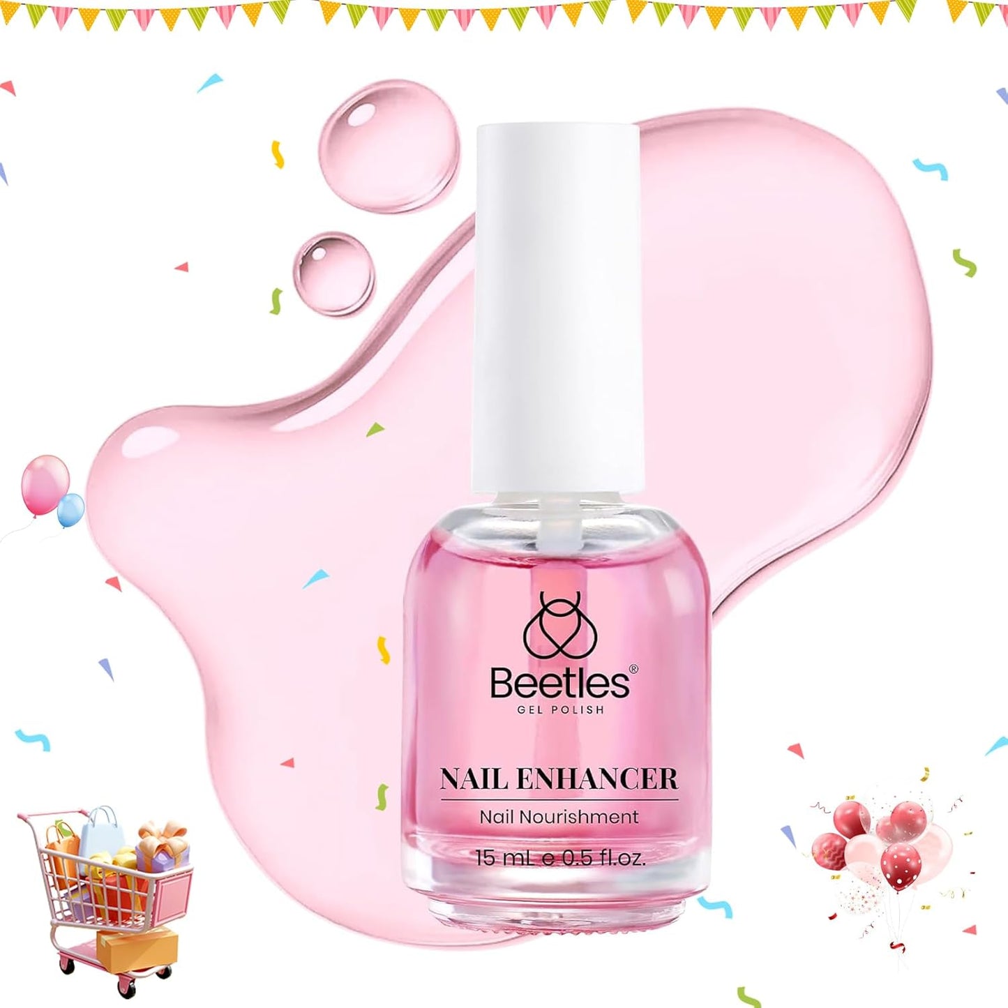Beetles Nail Strengthener for Damaged Nails Weak Nails and Growth, Treatment Repair Damaged Nails，Strengthens Nail Care Polish, Glow and Shine 15ML Natural Pink