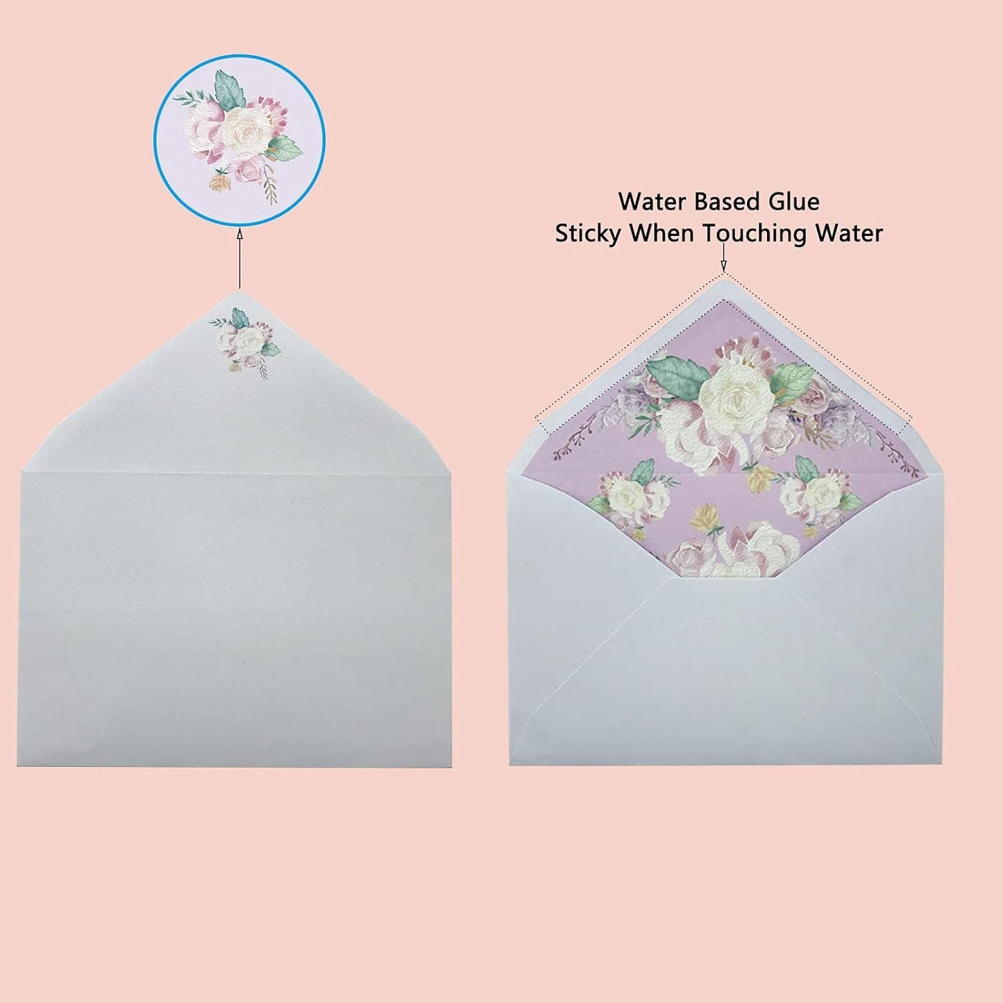 SCStyle Stationary Paper and Envelopes Set Contain 48Sheets Writing Paper 5.9X7.7Inch+24 Pcs A6 Cute Envelopes 4x6Inch with Water-Based Adhesive,Unique Flower Design-Stationary Set for Writing Letters