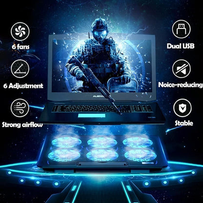 Laptop Cooling Pad, Necomi® Laptop Cooler Stand with 6 Quiet Cooling Fans and 6 Height Adjustable Dual USB Powered Gaming Cooling Stand for 12-17 Inch Desktop Computer