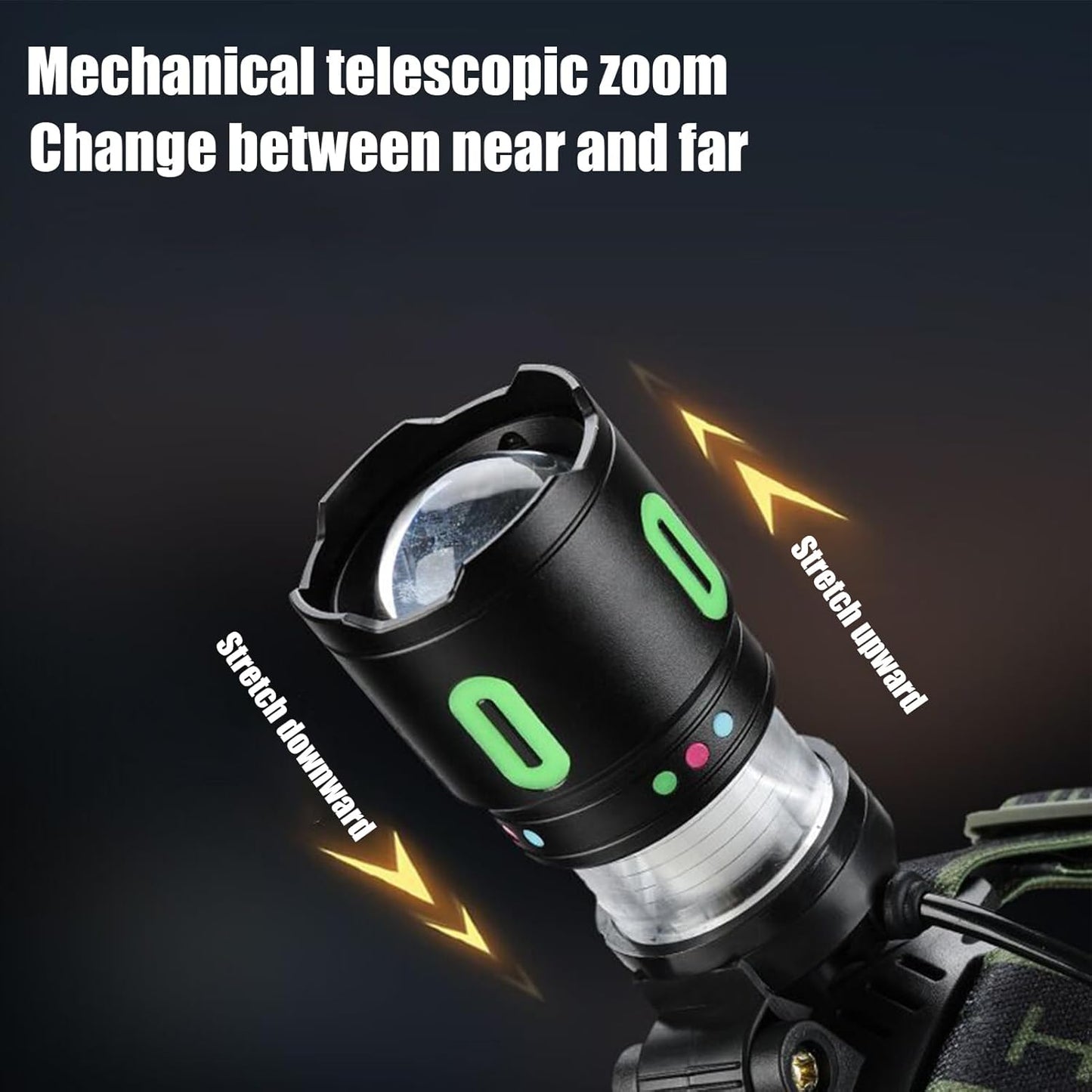 Generico Head Flashlight, Forehead Headlamp Light, 3.54x5.11x4.33 Inches Waterproof Bright Torch, 8 Lighting Modes, Safety Warning Feature for Adults, Fishing, Backpacking, Outdoor Walking