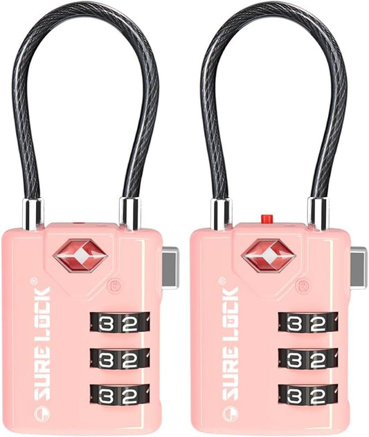 SURE LOCK TSA Compatible Travel Luggage Locks, Inspection Indicator, Easy Read Dials TSA Approved with Zinc Alloy, PINK 2 PACK, earnest
