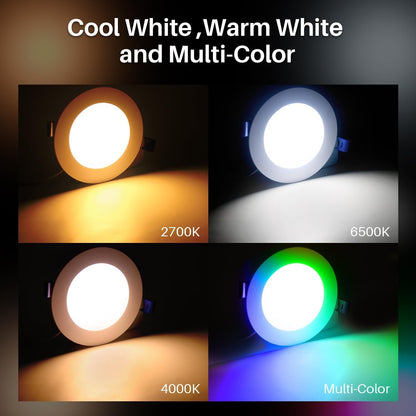 Peteme 4 Inch Pot Lights, Smart LED Recessed Lighting 6 Pack, High Brightness Dimmable RGBCW Color Changing Indoor Outdoor Soffit Downlight for Alexa/Google Only 2.4GHz WiFi 10W 800 Lumen