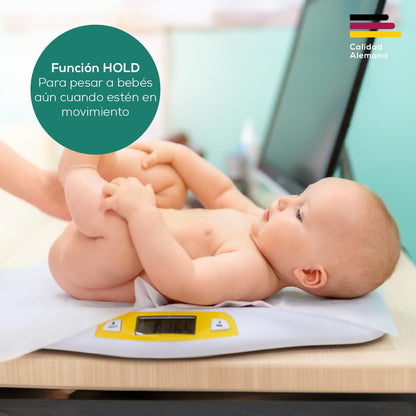 Beurer BY80 Baby Scale | Digital Baby Weighing Scale with Large LCD Screen | Curved Platform for Comfort and Safety | Tare and Hold Functions for Easy Weighing | 20kg Load Capacity | Easy Wipe-Clean