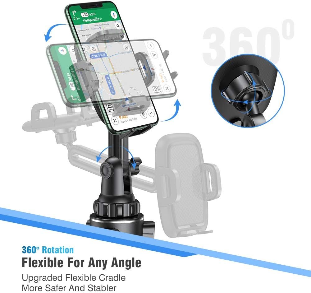 [Upgraded Version] Cup Holder Phone Mount,Miracase Long Neck Never Shake Car Cup Phone Holder Cradle Car Mount for iPhone, Samsung, Google and All Cell Phones