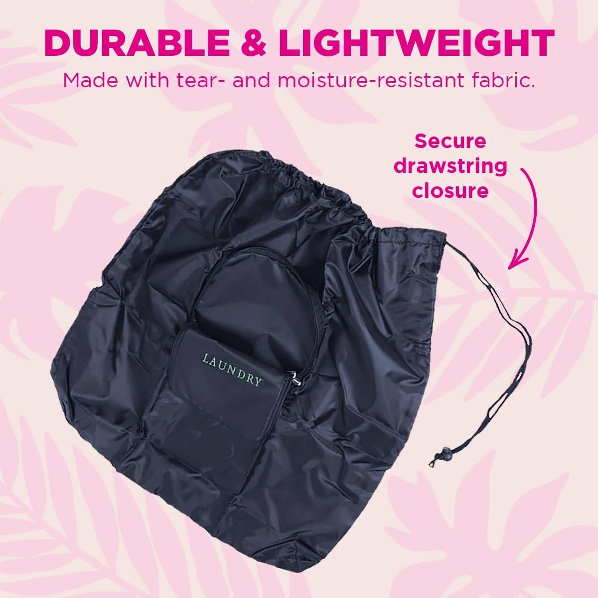 Miamica Foldable Travel Laundry Bag, Lightweight Travel Accessories, Navy & Green, One Size, Laundry Print