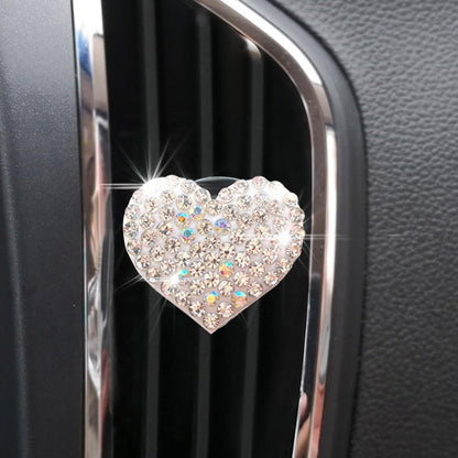 XINLIYA Car Air Vent Clips, 2Pcs Bling Heart Charm Air Conditioning Outlet Clip, Crystal Rhinestone Vent Clip, Sparkly Car Interior Decoration Cute Accessories for Women Girls（White）