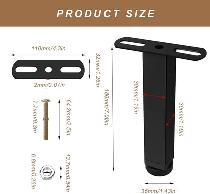 DEANKEJI 2 Pieces Furniture Feet, Bed Legs, 18 cm, No Drilling Required, Furniture Legs, with Mounting Screws, for Bed Slats, Cabinets, Sofas, Furniture