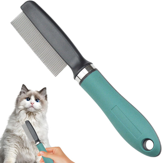 Cat Flea Comb, Professional Grooming Brush, Stainless Steel Pet Comb, Tooth Design, Multifunctional Detangling Tool, Daily Care for Cats & Puppies, 10,59 x 3,15 x 1,18 Inches, Green