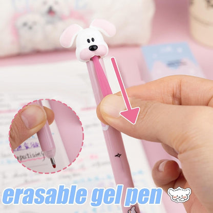 Cute Dog Pens for Kids - Erasable Ergonomic Gel Ink Pens,4X Portable Student Stationery, Cartoon School Supplies for Study, Meeting, Work, Daily Life