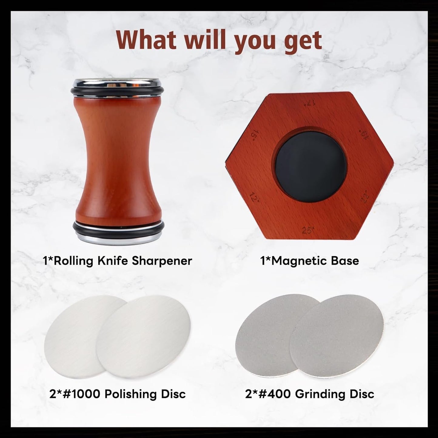 Top-spring Rolling Knife Sharpener Tool Kit - Multi-Angle Magnetic Roller Sharpeners for Kitchen Knives - Offers 12&15&17&19&22&25 Degree Knife Sharpening