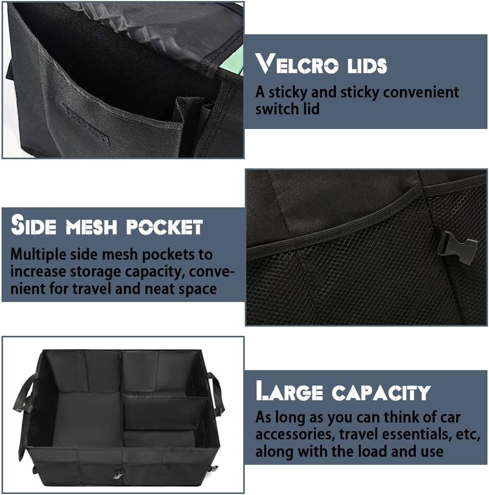 Mearo Trunk Organizer, Foldable & Waterproof Multi Compartment Car Storage, Black