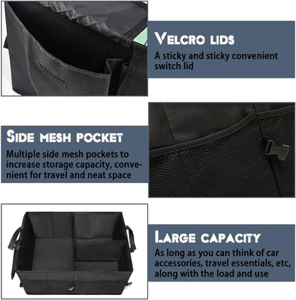 Mearo Trunk Organizer, Foldable & Waterproof Multi Compartment Car Storage, Black