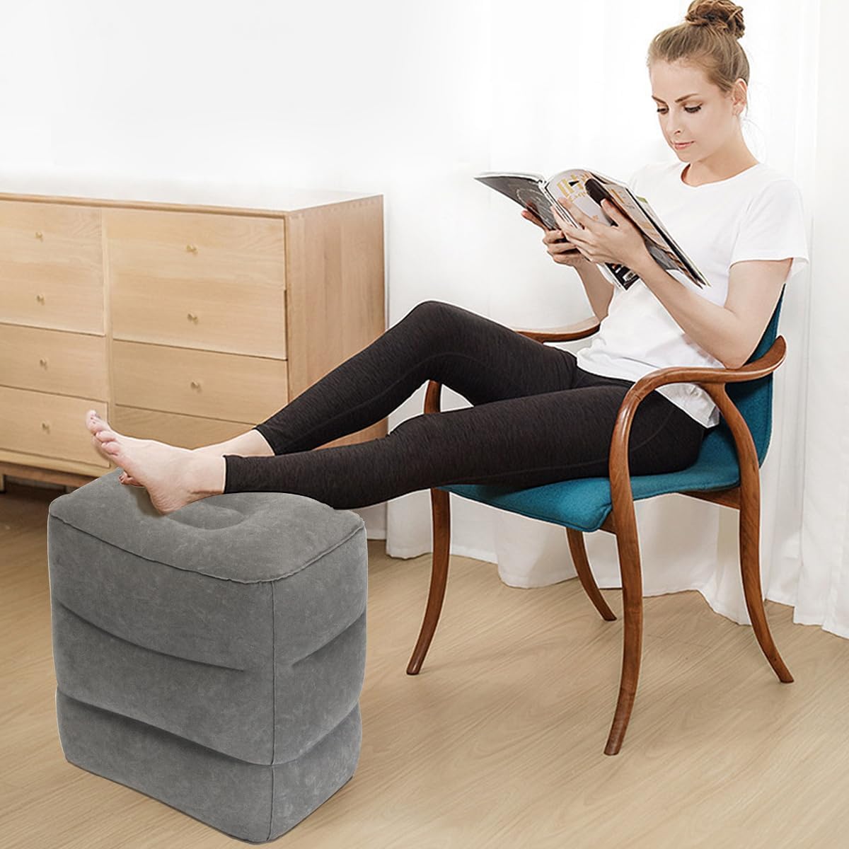 Baiao Inflatable Footrest Pillow for Airplane Travel, 3-Tier Height Adjustable for Sleeping, Suitable for Office, Home and Any Journey