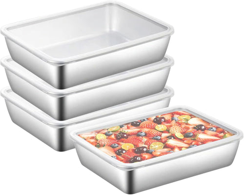 4pack Large Stainless Steel Food Containers Rectangle Food Storage Box Leak Proof Plastic Lid Airtight Meat Storage Container for Fridge,Kitchen Dishwasher Safe