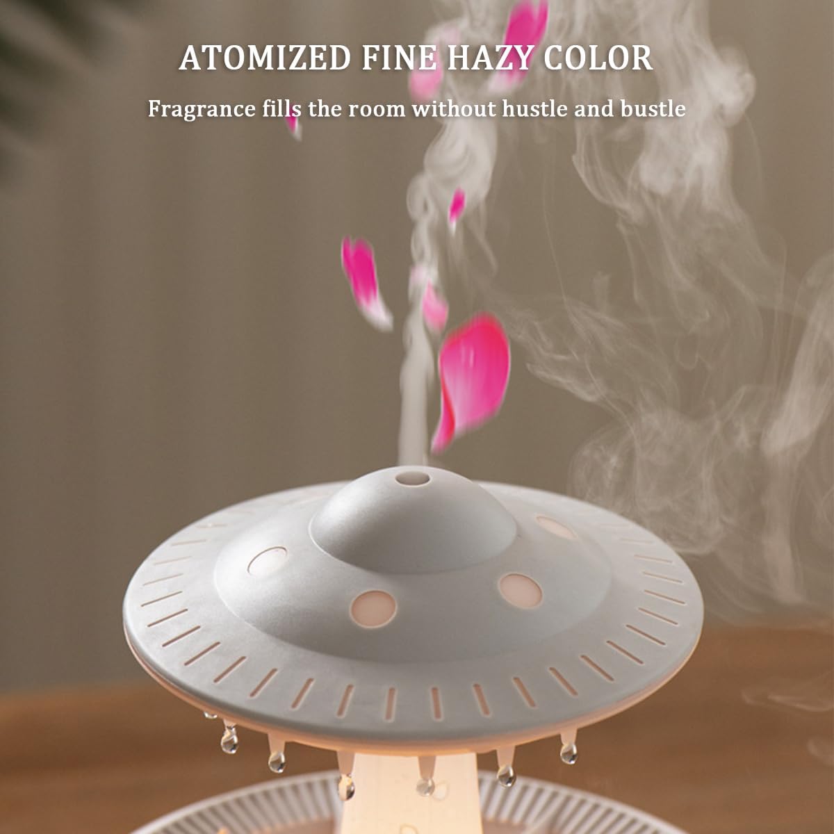 Cloud Rain Humidifier with Remote Control, 7 Colorful Light Raindrop Aroma Diffuser with Water Drop Sound and 3 Gear Timing, Air Humidifiers for Home, Office, Car, Bedroom