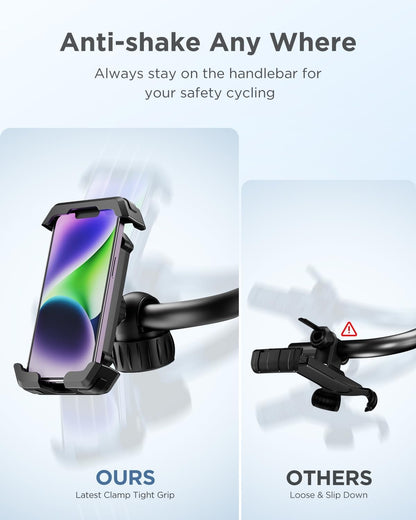 VUP Bike Phone Mount [Anti Vibration],360 Adjustable Phone Holder for Bike,Dirt Bike Accessories - ATV Scooter Clamp for iPhone Samsung Galaxy 4.7-7 Cell Phone