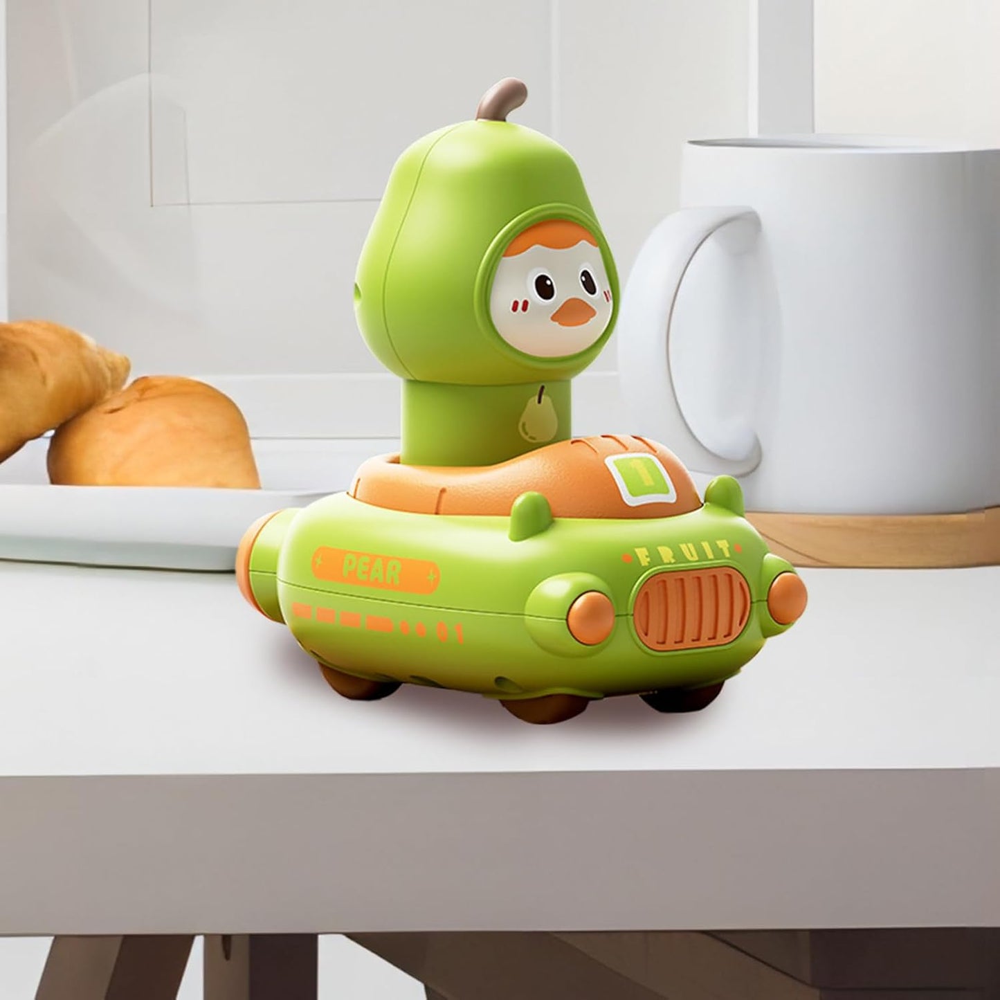 Push Car Toy for Baby | Cartoon Fruit Themed Press-Activated Car Toy | Interactive Cognitive Play Vehicle Set with 360-Degree Rotating Head | Educational Game for Babies, Perfect for Easter Basket