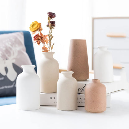 White Ceramic vases Home Decor 2pcs Small vase Set Boho vase Modern Farmhouse Decor (White)