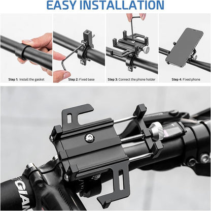 CIXMUS Bike Phone Holder Aluminum Universal Motorcycle Phone Holder for 3.5-6.5 inch Smartphone Mobile Phone Holder - Stable and Durable