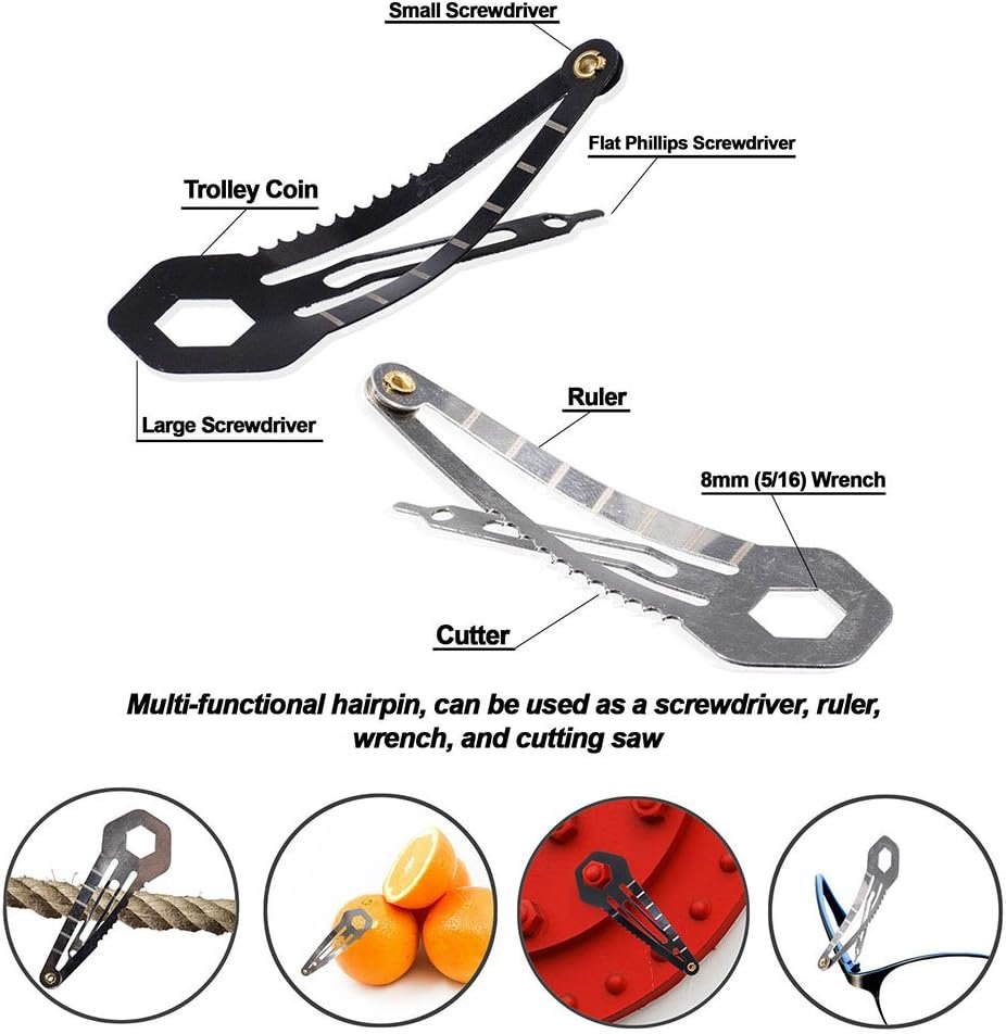 Silver Tactical Survival EDC Multi-Tool Hair Clip - Emergency Utility Kit (3 Pack)
