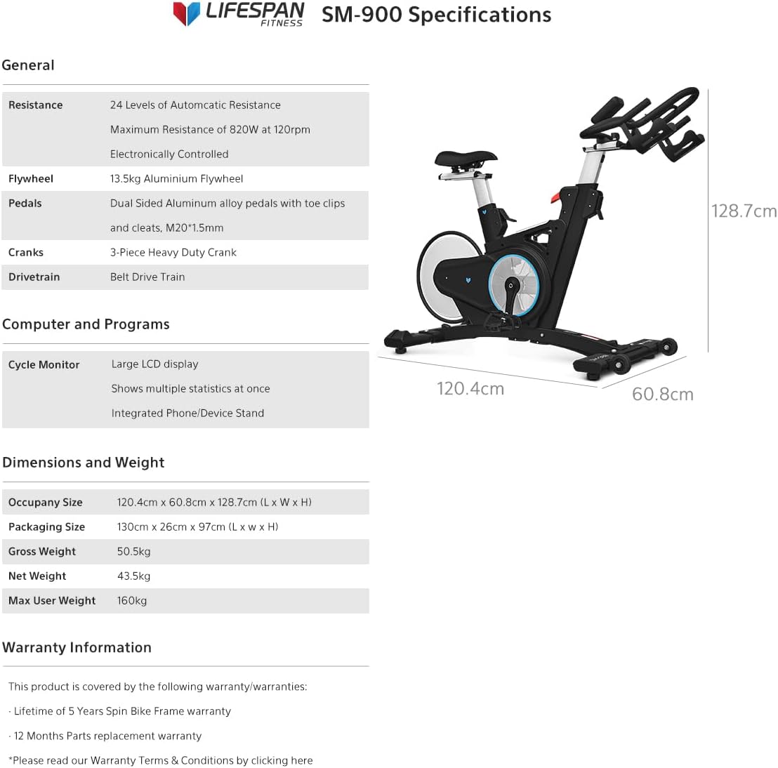 Lifespan Fitness SM900 Commercial Magnetic Spin Bike
