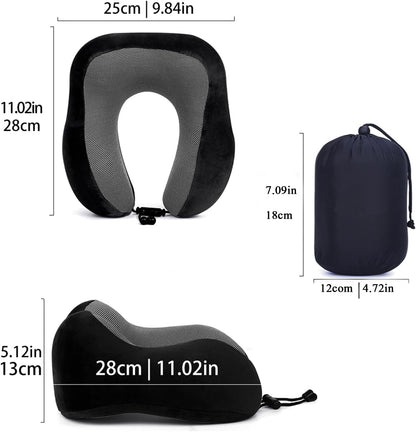 ZHCHG 2 Pack Travel Pillow, Best Memory Foam Neck Pillow for Airplane, Head Support Comfortable Pillow for Sleeping Rest, Train, Car & Home Use -Black