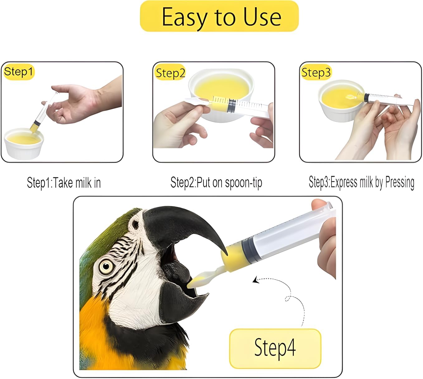 Baby Bird Feeding Syringe,Parrot Small Pet,Manual Syringe Feeder, Milk Water,Liquid Food,Reusable Syringe Feeder with Spoon.