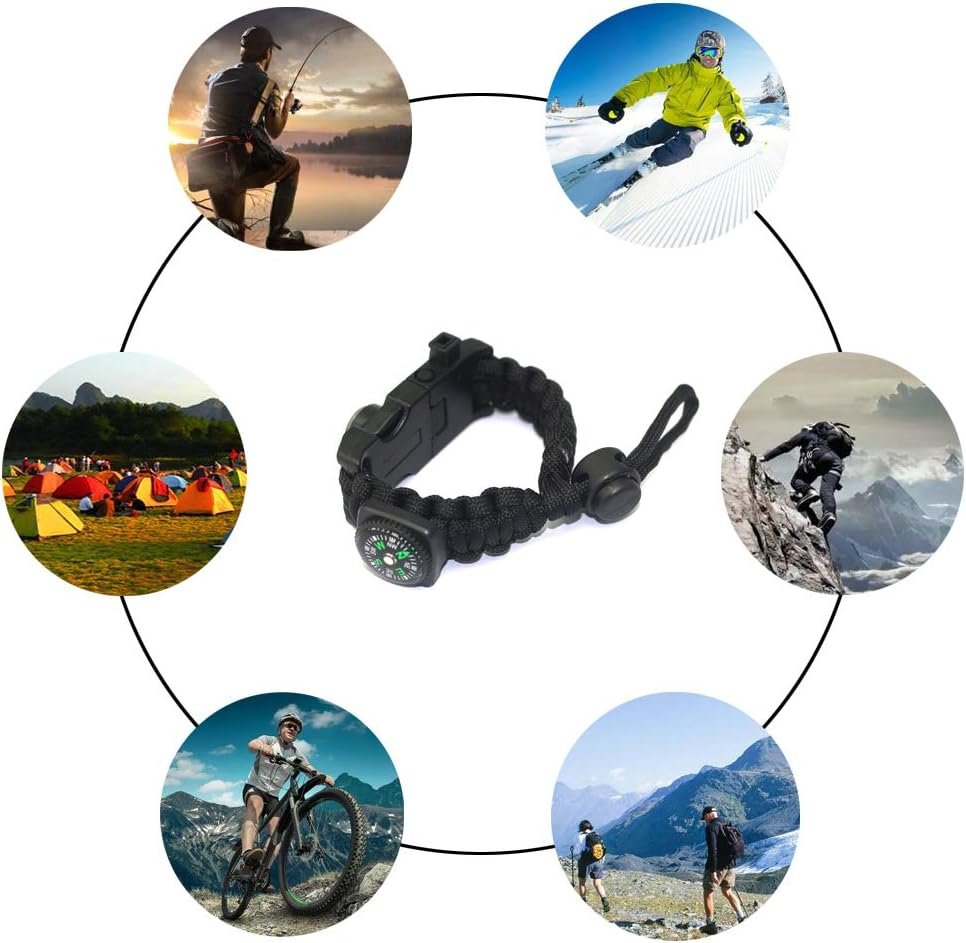 TECHONG Sports Paracord Bracelet - 7 String Woven Adjustable Survival Black Casual Wristband with 20 Emergency Tools for Wilderness Hunting & Fishing