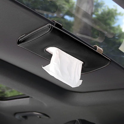 Car Tissue Holder, Sun Visor Napkin Holder, Hanging Paper Towel Case, PU Leather Tissue Box, Universal Auto Leather Visor Tissue Holder for Car Accessories Interior (Black)