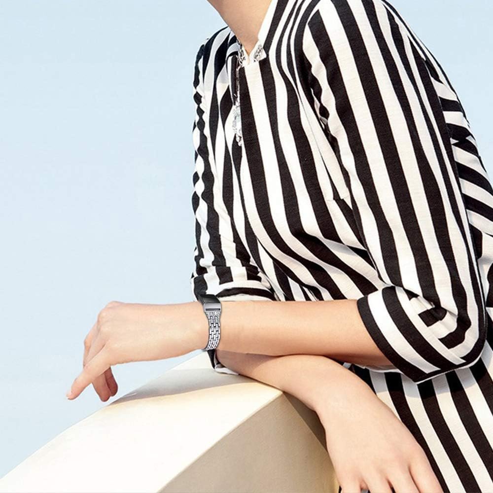 BORCHY Bling Bands Compatible with Fitbit Charge 4/Fitbit Charge 3/Fitbit Charge 3 SE Smartwatch,Rhinestone Dressy Bracelet Replacement Metal Bands with Bling Diamond Rhinestone Bracelet Metal Strap for Wristbands Jewelry Strap Women Girl