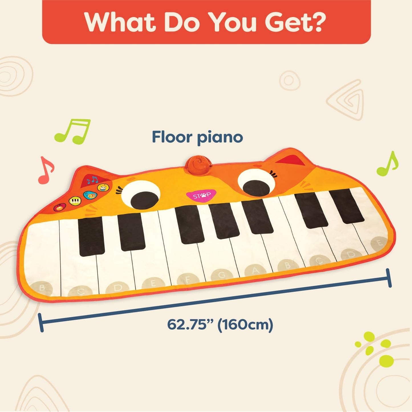 B. Toys Cat Piano Musical Toys Kids - Floor for Active Play - 3 Years + - Lolo's Meowsical Mat, LB1932Z