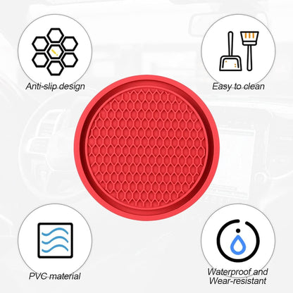 Car Cup Holder Coaster, 4 Pack 2.75 Inch Diameter Non-Slip Universal Insert Coaster, Durable, Suitable for Most Car Interior, Car Accessory for Women and Men (red)