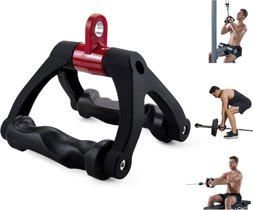 Double D Handle for Cable Machine - Ergonomic Row Handle Cable Attachment - Triangle V Bar Grip LAT PullDown Attachments for Home Gym（Black）