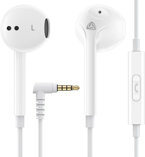 LUDOS Zenith Wired Earbuds in-Ear Headphones, 2 Year Warranty, Earphones with Microphone, Noise Isolation Corded for 3.5mm Jack Ear Buds for iPhone, iPad, Samsung, Computer, Laptop, Gaming - White