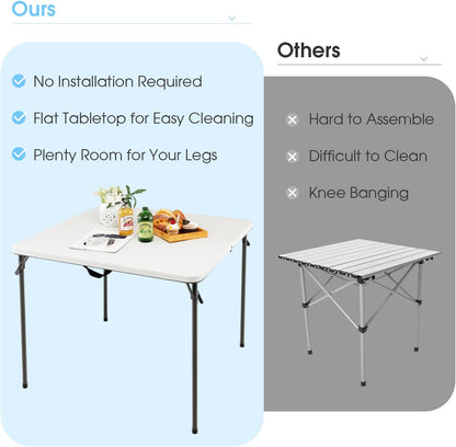 Costway Folding Camping Table, Portable Picnic Camp Table with Handle, Outdoor Lightweight Dining Table with All-Weather HDPE Tabletop and Rustproof Steel Frame (White)
