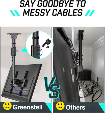Greenstell Ceiling TV Mount with Power Outlet, TV Mount for 26''-65'' TVs, TV Ceiling Mount with 900J Surge Protection, Swivel, Tilt and 6 Height Adjustable, Max VESA 400x400mm, Holds up to 110LBS