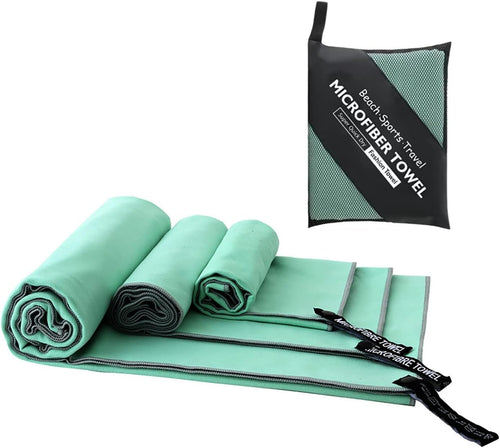 GIOD Microfibre Towel Travelï¼ŒCamping Towels Set of 3, Quick Drying Bath Towels, Sports Fitness Reversible Fleece Quick Drying Towels for Gym, Pool, Yoga, Beach, Outdoor Travel (Green)
