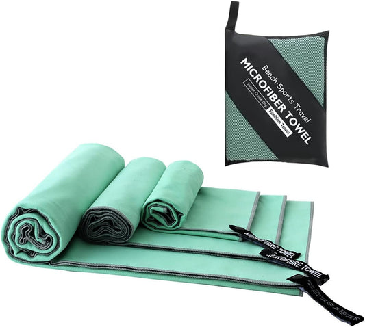 GIOD Microfibre Towel Travelï¼ŒCamping Towels Set of 3, Quick Drying Bath Towels, Sports Fitness Reversible Fleece Quick Drying Towels for Gym, Pool, Yoga, Beach, Outdoor Travel (Green)