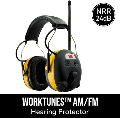 3M Safety Worktunes Hearing Protection with AM/FM Radio, Noise Cancelling, NRR 24 dB (90541), Wired, 1 size