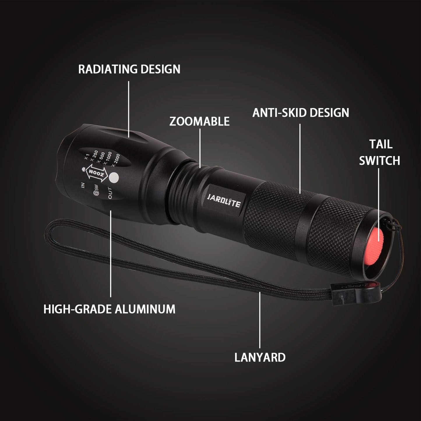 LED Emergency Handheld Flashlight, 4 Pack, Adjustable Focus, Water Resistant with 5 Modes, Best Tactical Torch for Hurricane, Dog Walking, Camping