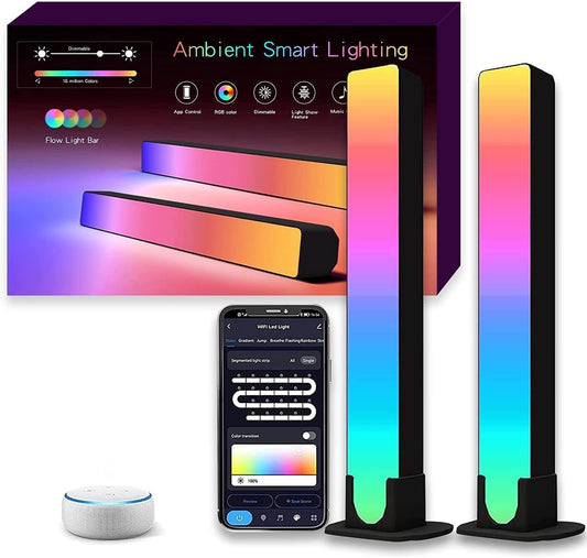 Smart LED Light Bars, 2 Pack 24cm RGBICWW WiFi Gaming Lights Ambient Lighting, TV Backlight Compatible with Alexa and Google Assistant