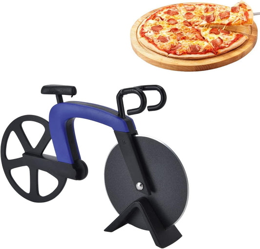 Aladeno Bicycle Pizza Cutter Wheel Stainless Steel Bike Shape Funny Pizza Knife Pizza Cutter Pizza Cutter Tool Kitchen Gadget (Blue)